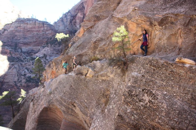 Wait others to come through chain section on Hidden Canyon Trail